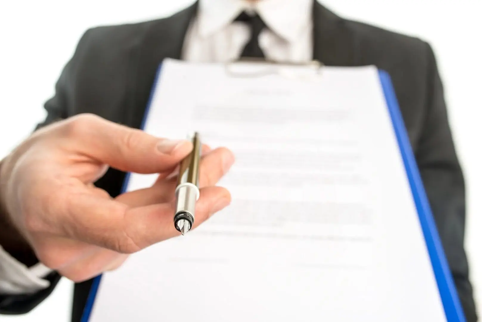 Male Arm in Suit and Tie Fill Form Clipped Giving a Pen