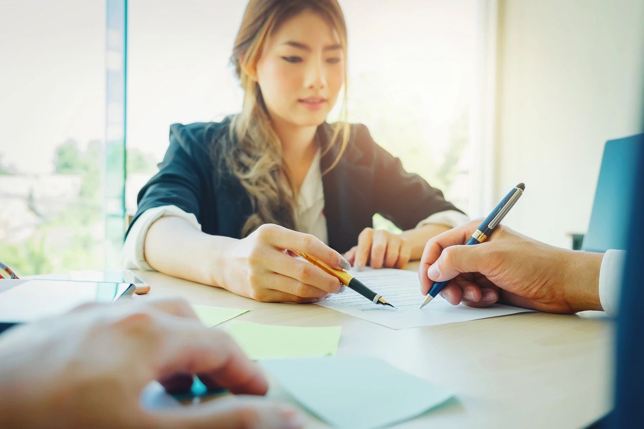 Agreement Paper,estate Agent Gives Pen and Documents Agreement